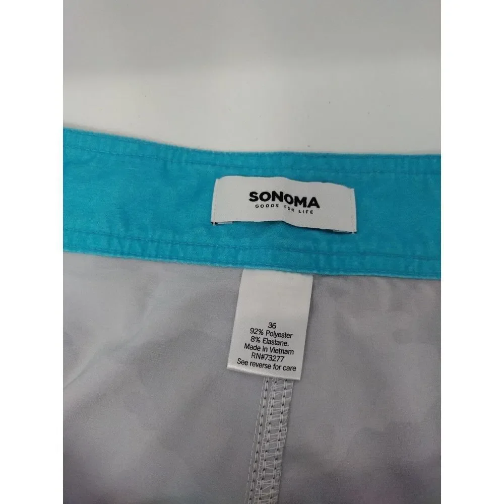 Sonoma Men's 36 Waist Swimming Trunks Board Shorts Gray Camo and Stripes Tie